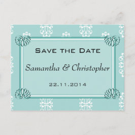 Blauwgroen Damask Wedding Save the Date Aankondigingskaart