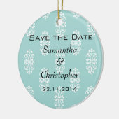 Blauwgroen Damask Wedding Save the Date Keramisch Ornament (Links)