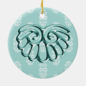 Blauwgroen Damask Wedding Save the Date Keramisch Ornament (Achterkant)