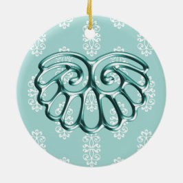 Blauwgroen Damask Wedding Save the Date Keramisch Ornament