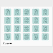 Blauwgroen Damask Wedding Vierkante Sticker (Vel)