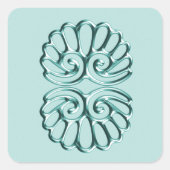 Blauwgroen Damask Wedding Vierkante Sticker (Voorkant)