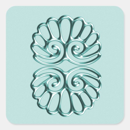 Blauwgroen Damask Wedding Vierkante Sticker (Voorkant)