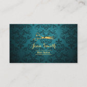  Blauwgroen Damaskast Gold Scissor Hair Stylist Visitekaartje (Voorkant)