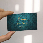  Blauwgroen Damaskast Gold Scissor Hair Stylist Visitekaartje