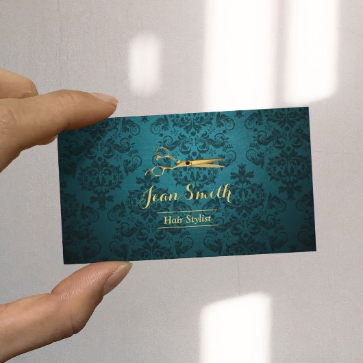  Blauwgroen Damaskast Gold Scissor Hair Stylist Visitekaartje