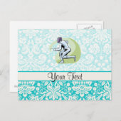 Blauwgroen DamasPatroonafschermend Briefkaart (Voorkant / Achterkant)