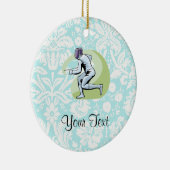 Blauwgroen DamasPatroonafschermend Keramisch Ornament (Rechts)