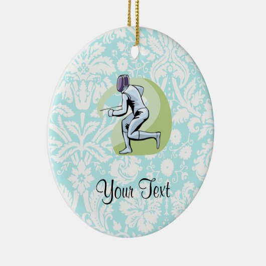 Blauwgroen DamasPatroonafschermend Keramisch Ornament (Rechts)