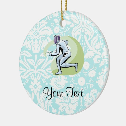 Blauwgroen DamasPatroonafschermend Keramisch Ornament (Links)