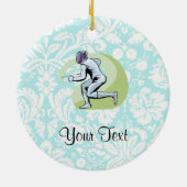 Blauwgroen DamasPatroonafschermend Keramisch Ornament (Achterkant)