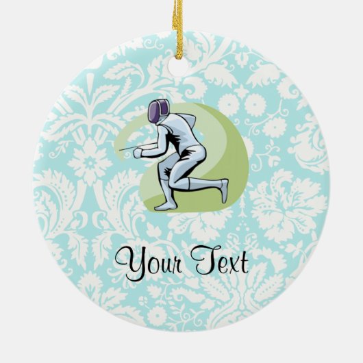 Blauwgroen DamasPatroonafschermend Keramisch Ornament (Achterkant)