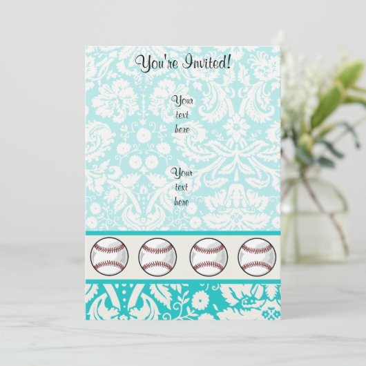 Blauwgroen DamasPatroonsoftball Kaart (Staand voorkant)