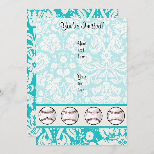 Blauwgroen DamasPatroonsoftball Kaart (Voorkant / Achterkant)