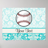 Blauwgroen DamasPatroonsoftball Poster (Voorkant)