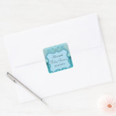 Blauwgroen Damast Baby shower Vierkante Sticker (Envelop)
