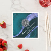 Blauwgroen damast en kristallen strass servet (Insitu)