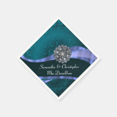 Blauwgroen damast en kristallen strass servet (Hoek)