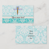 Blauwgroen damast patroon libel visitekaartje (Voorkant / Achterkant)