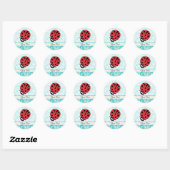 Blauwgroen damast patroon lieveheersbeestje ronde sticker (Vel)