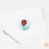 Blauwgroen damast patroon lieveheersbeestje ronde sticker (Envelop)