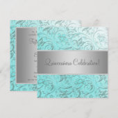 Blauwgroen Damast Quinceanera Kaart (Voorkant / Achterkant)