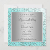 Blauwgroen Damast Quinceanera Kaart (Achterkant)