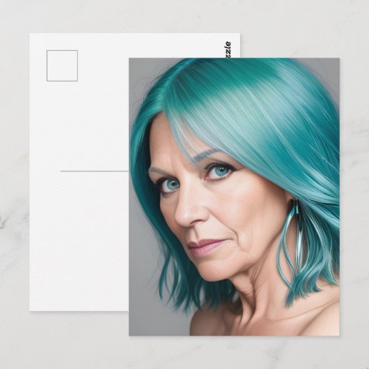 Blauwgroen dame briefkaart (Voorkant / Achterkant)