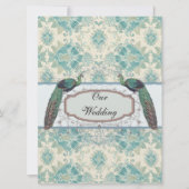 blauwgroen damtbruiloft met pauw en elegant crème kaart (Voorkant)