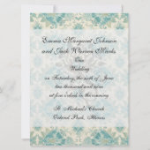 blauwgroen damtbruiloft met pauw en elegant crème kaart (Achterkant)