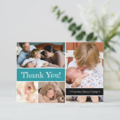 Blauwgroen Dank u die Tweede Foto's Anno introduce Bedankkaart (Staand voorkant)