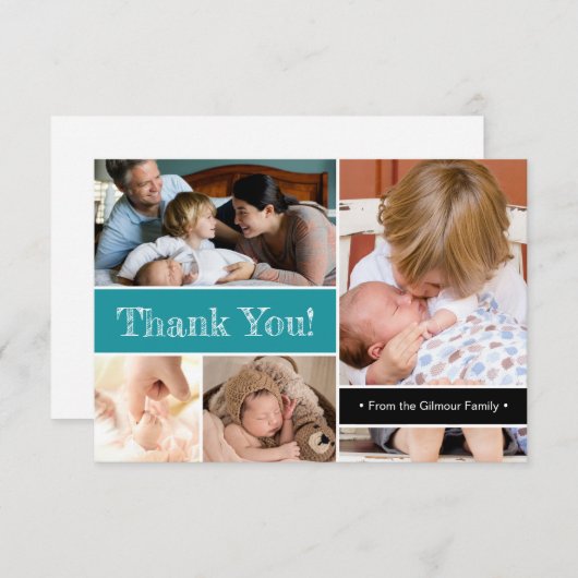 Blauwgroen Dank u die Tweede Foto's Anno introduce Bedankkaart (Voorkant / Achterkant)