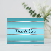 Blauwgroen dank u kaart zilveren lijnen (Staand voorkant)