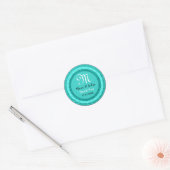 Blauwgroen dank u Monogram Initiaal bruid en bruid Ronde Sticker (Envelop)
