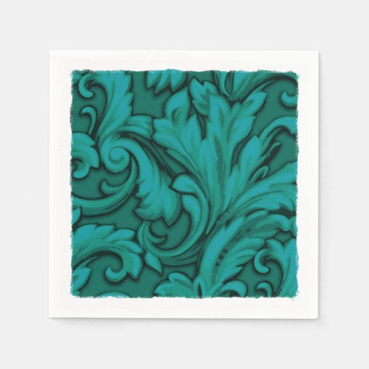 Blauwgroen Dazzling Damask Servet (Voorkant)