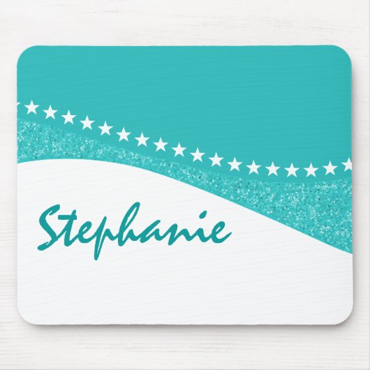 Blauwgroen Dazzling Star Curves Mousepad Muismat (Voorkant)