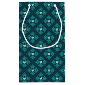 Blauwgroen Deco Hearts Patterned Gift Bag Klein Cadeauzakje (Achterkant)