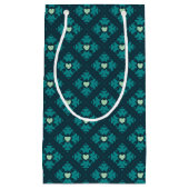 Blauwgroen Deco Hearts Patterned Gift Bag Klein Cadeauzakje (Voorkant)