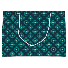 Blauwgroen Deco Hearts Patterned Groot Cadeauzakje