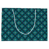 Blauwgroen Deco Hearts Patterned Groot Cadeauzakje (Achterkant)