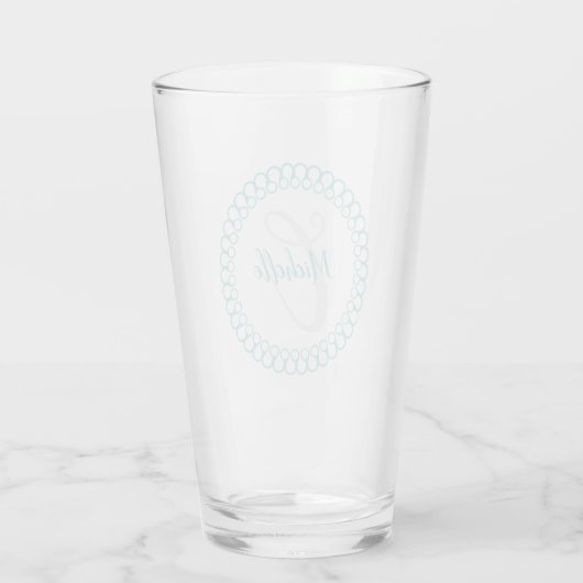 Blauwgroen decoratief cirkelmonogram Drink glas (Achterkant)