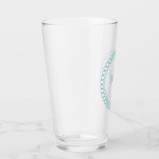 Blauwgroen decoratief cirkelmonogram Drink glas (Rechts)