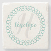 Blauwgroen decoratief cirkelmonogram Onderzetter (Voorkant)