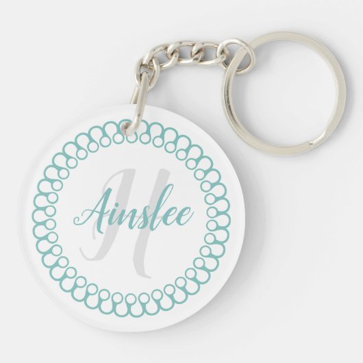 Blauwgroen Decoratieve Cirkel Monogram Acrylische  Sleutelhanger (Achterkant)