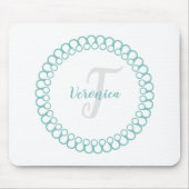 Blauwgroen Decoratieve Cirkel Monogram Muismat (Voorkant)