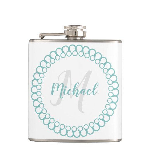 Blauwgroen decoratieve cirkelkolf heupfles (Voorkant)