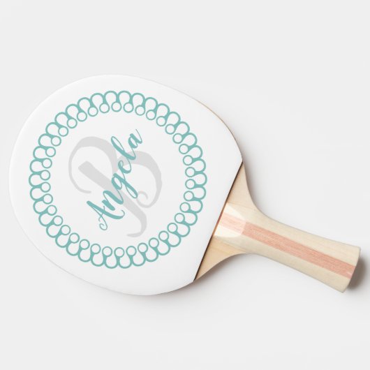 Blauwgroen decoratieve cirkelvormige monogram ping tafeltennisbatje (Zijkant)