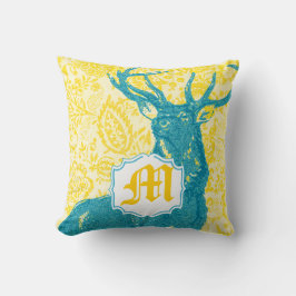 Blauwgroen deer op geel Floral Pattern Kussen