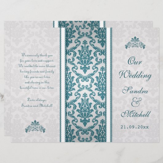 Blauwgroen demask op Silver Wedding Program (Voorkant / Achterkant)