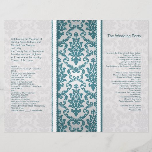 Blauwgroen demask op Silver Wedding Program (Achterkant)